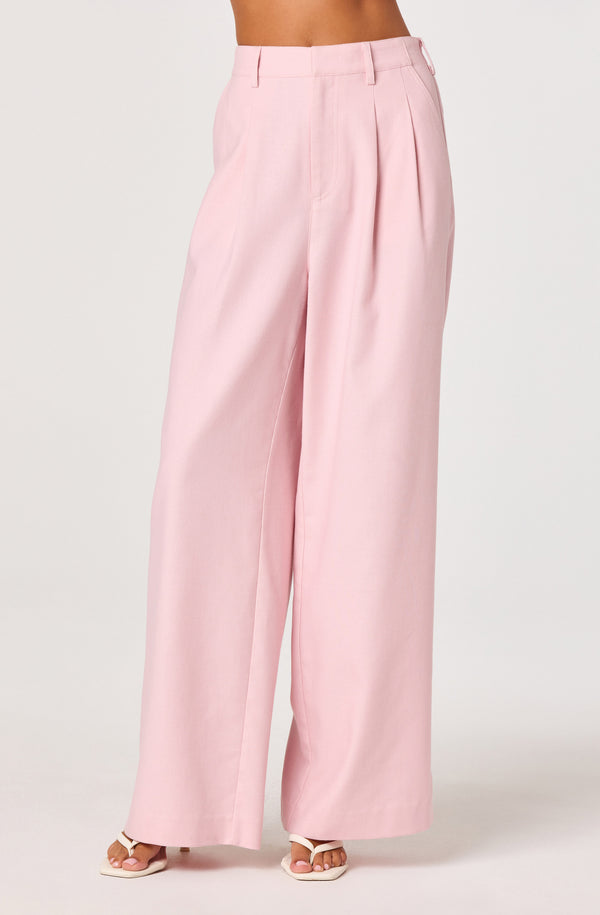 2025SS YENN HIGH RISE WIDE PANTS ピンク　38 Neha Linen High-Rise Wide Leg Pants - ASTR the Label