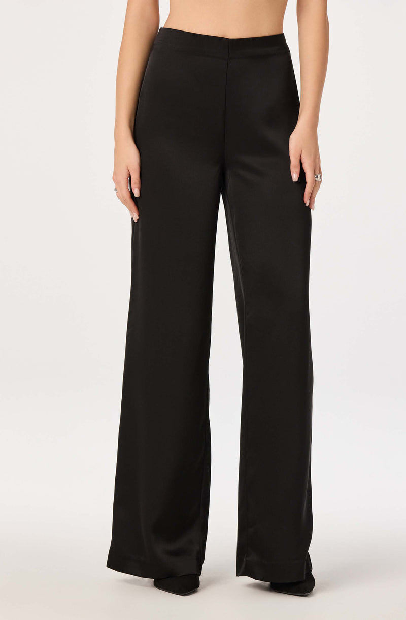 Black wide-leg trousers with a high waist.