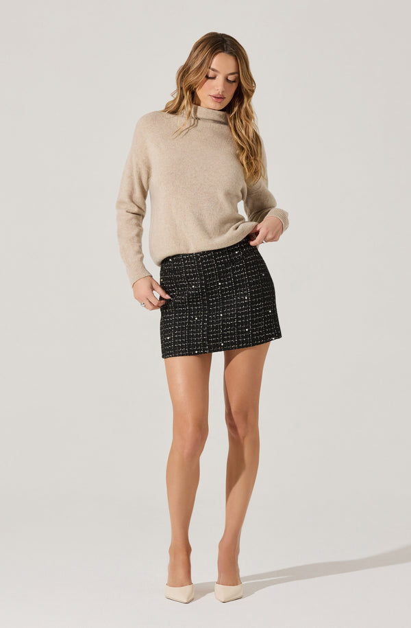 Laudine Pearl Detail Tweed Skirt - ASTR the Label