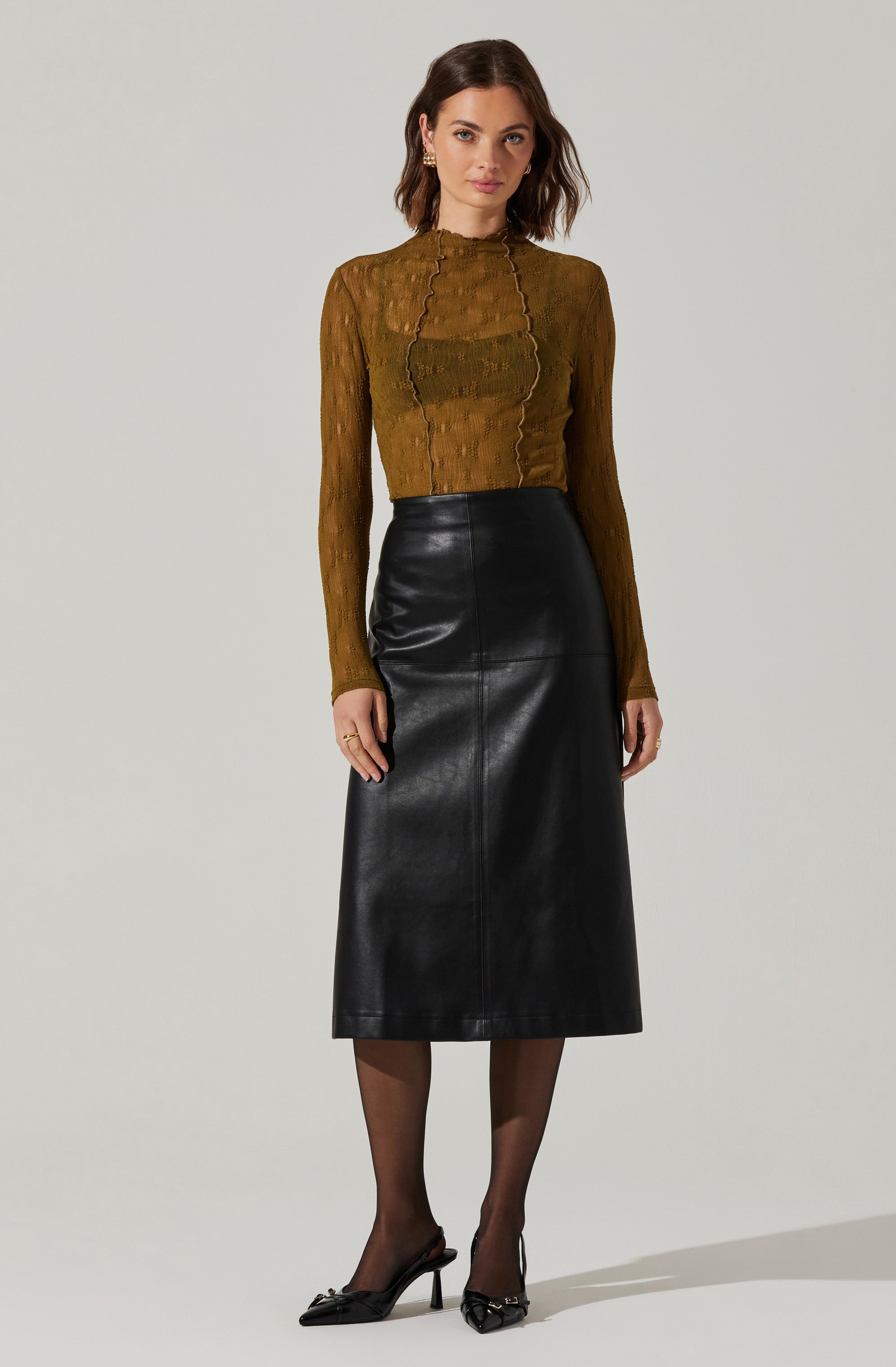 Yuria Faux Leather Midi Skirt– ASTR the Label Yuria Faux Leather Midi Skirt– ASTR the Label
