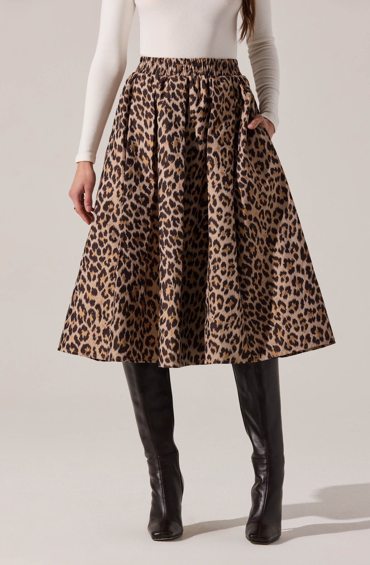 CHARTOU Women's High Waisted Leopard Print A-Line Midi Skirt - Elastic Waist, Pleated Chiffon, S/M/L/XL/XXL