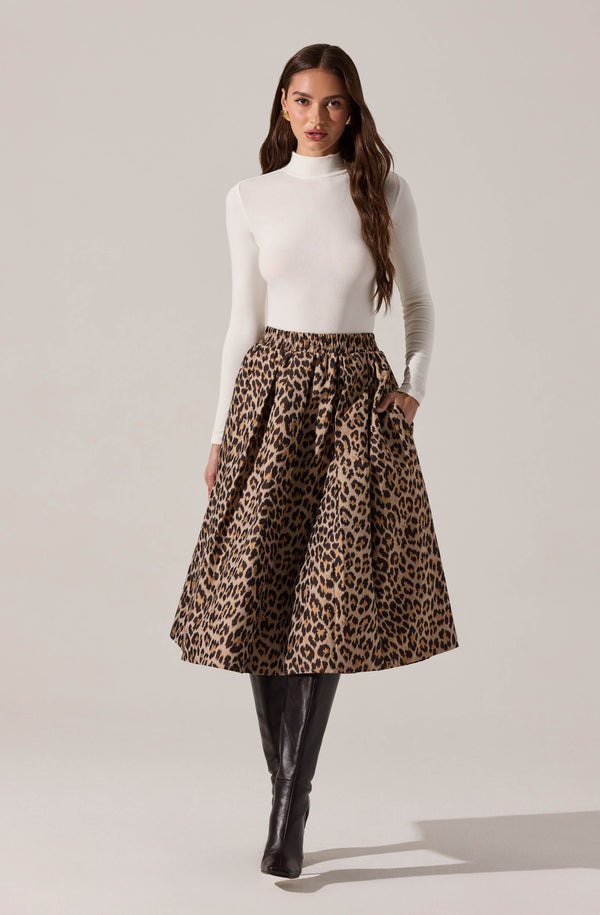 Andolina Pleated Leopard Midi Skirt - ASTR the Label