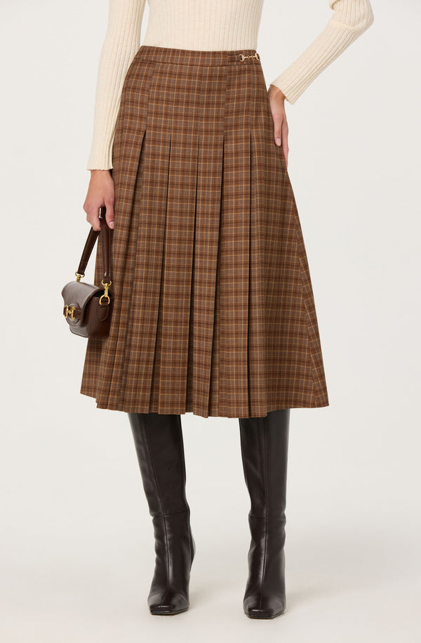 Vena Pleated Plaid Midi Skirt - ASTR the Label