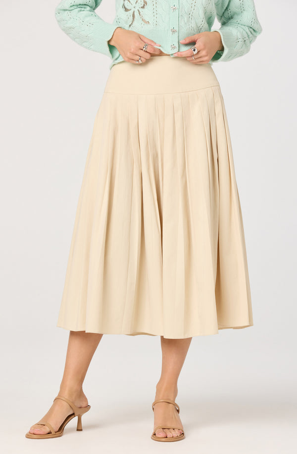 Aubrianna Pleated Drop-Waist Midi Skirt - ASTR the Label