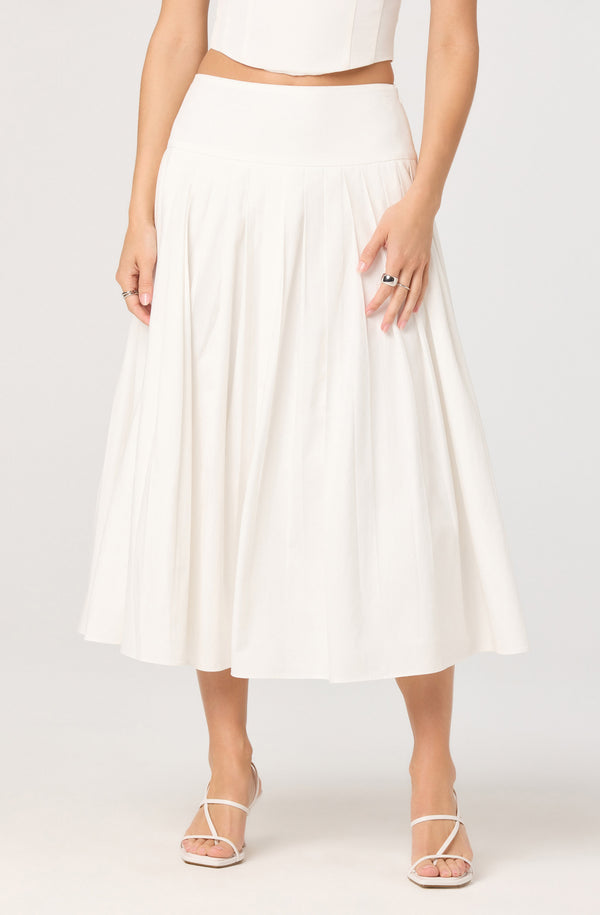Aubrianna Pleated Drop-Waist Midi Skirt - ASTR the Label