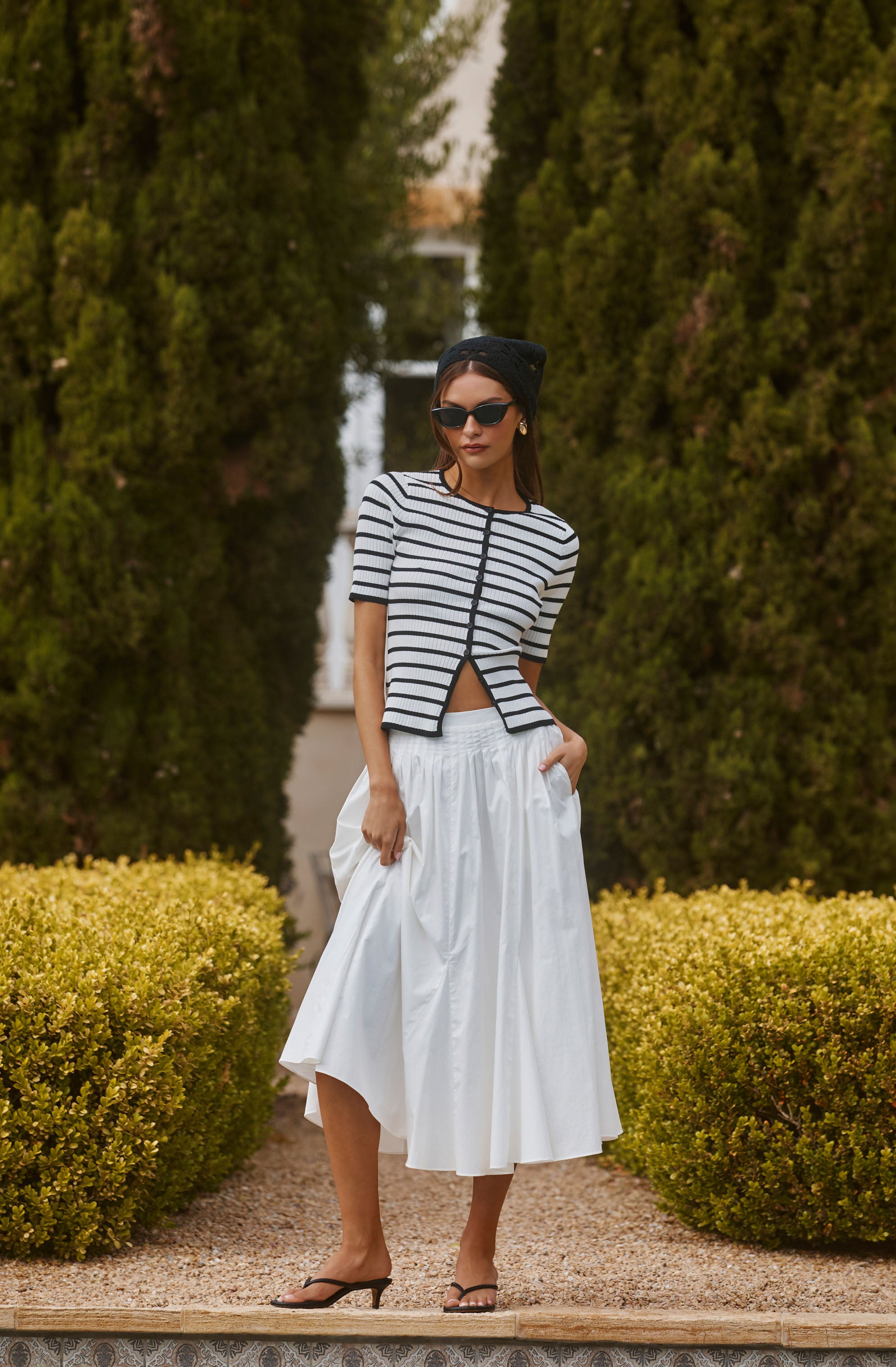 Sidra Cotton Knife Pleat Godet Midi Skirt - ASTR the Label