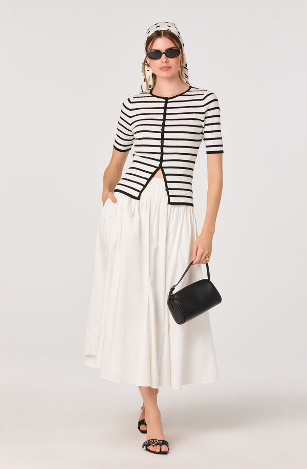Sidra Cotton Knife Pleat Godet Midi Skirt - ASTR the Label