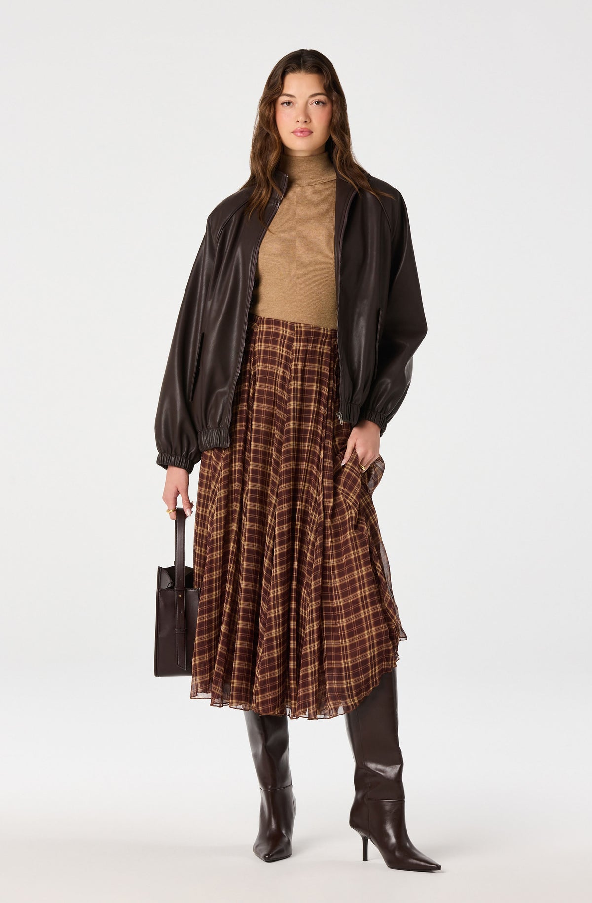 Fiori Plaid Chiffon Godet Skirt