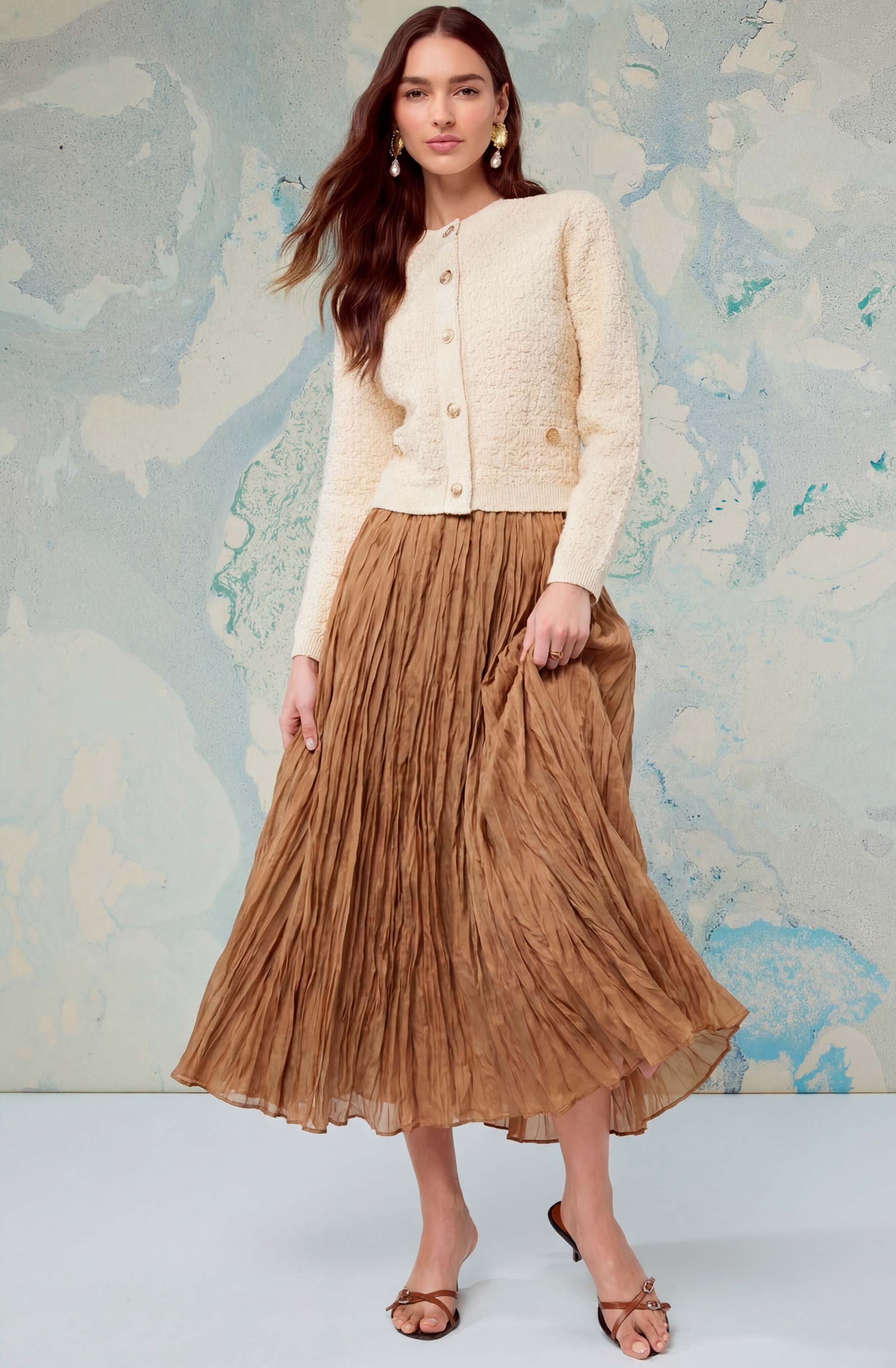 Fiori Flared Pleated Maxi Skirt