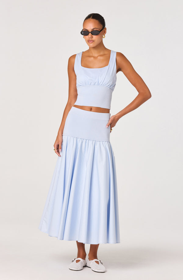 Thesan Mixed Media Drop-Waist Midi Skirt - ASTR the Label