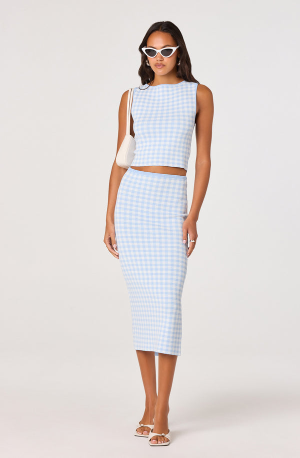 Babbett Gingham Sweater Midi Skirt - ASTR the Label