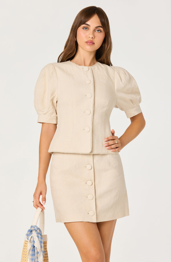Cailey Crochet Trim Button-Front Mini Skirt - ASTR the Label