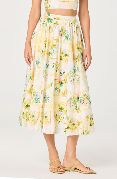 Kaleigh Paradise Print Gathered Midi Skirt