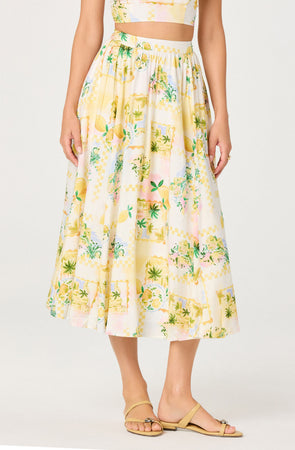Kaleigh Paradise Print Gathered Midi Skirt - ASTR the Label