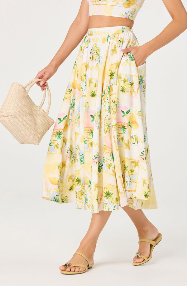 Kaleigh Paradise Print Gathered Midi Skirt - ASTR the Label