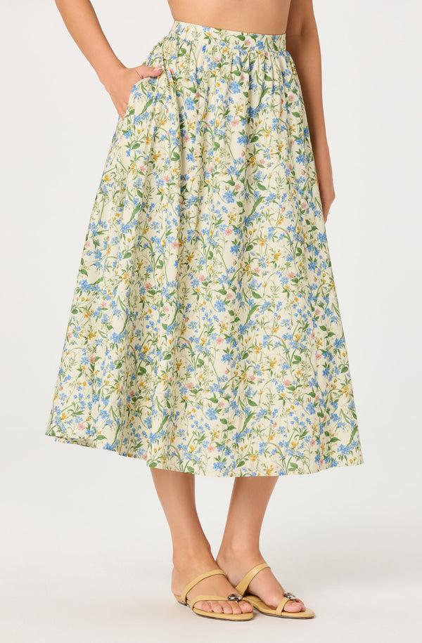Wylda Floral Gathered A-Line Midi Skirt - ASTR the Label