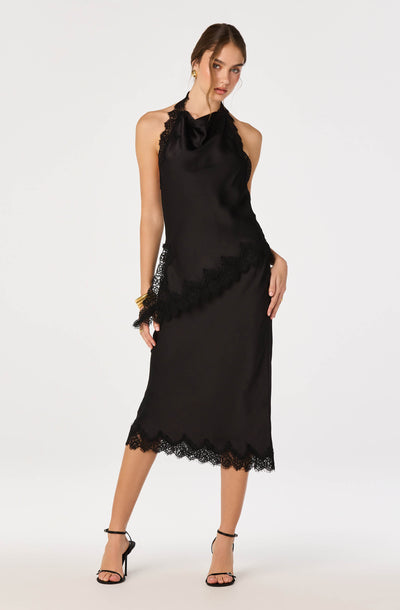 Blossom Satin Lace-Trim Midi Skirt