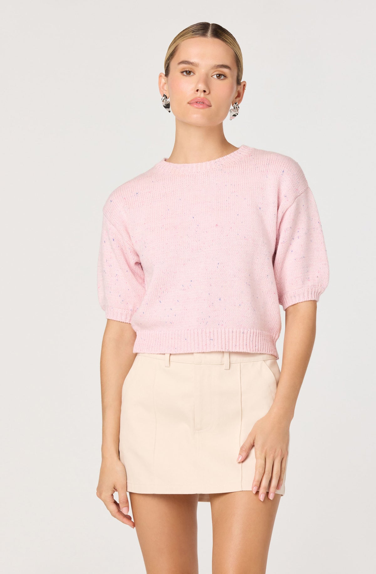 ASTR the Label Colette Flecked Knit Short Sleeve Sweater