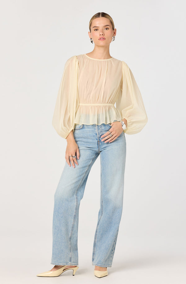 THE TOE Aachen Balloon Peplum Belted Peplum Top | COMMENSE