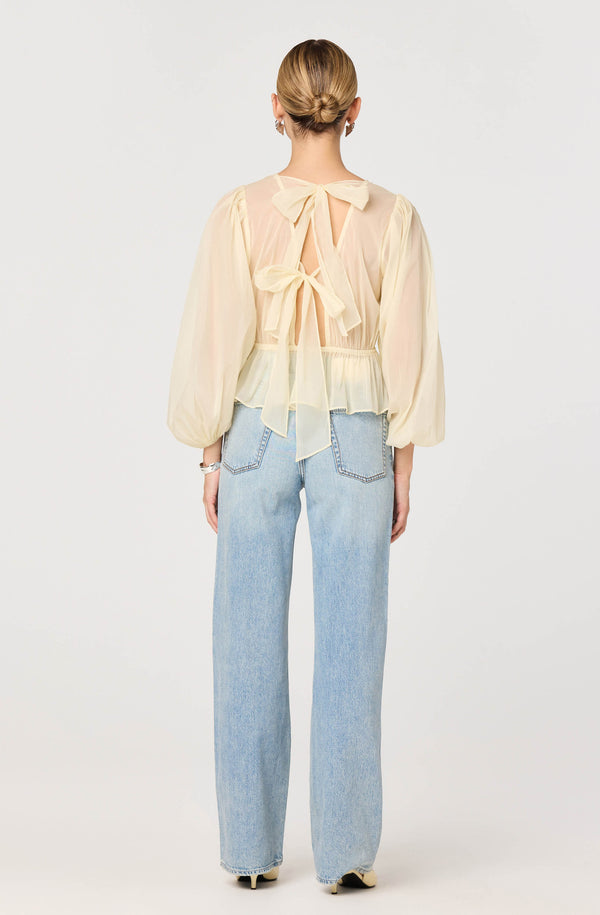 Amie Shirred Balloon Sleeve Peplum Top - ASTR the Label