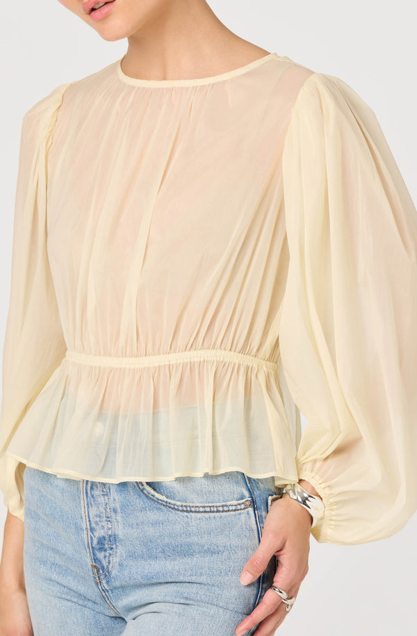 Amie Shirred Balloon Sleeve Peplum Top - ASTR the Label