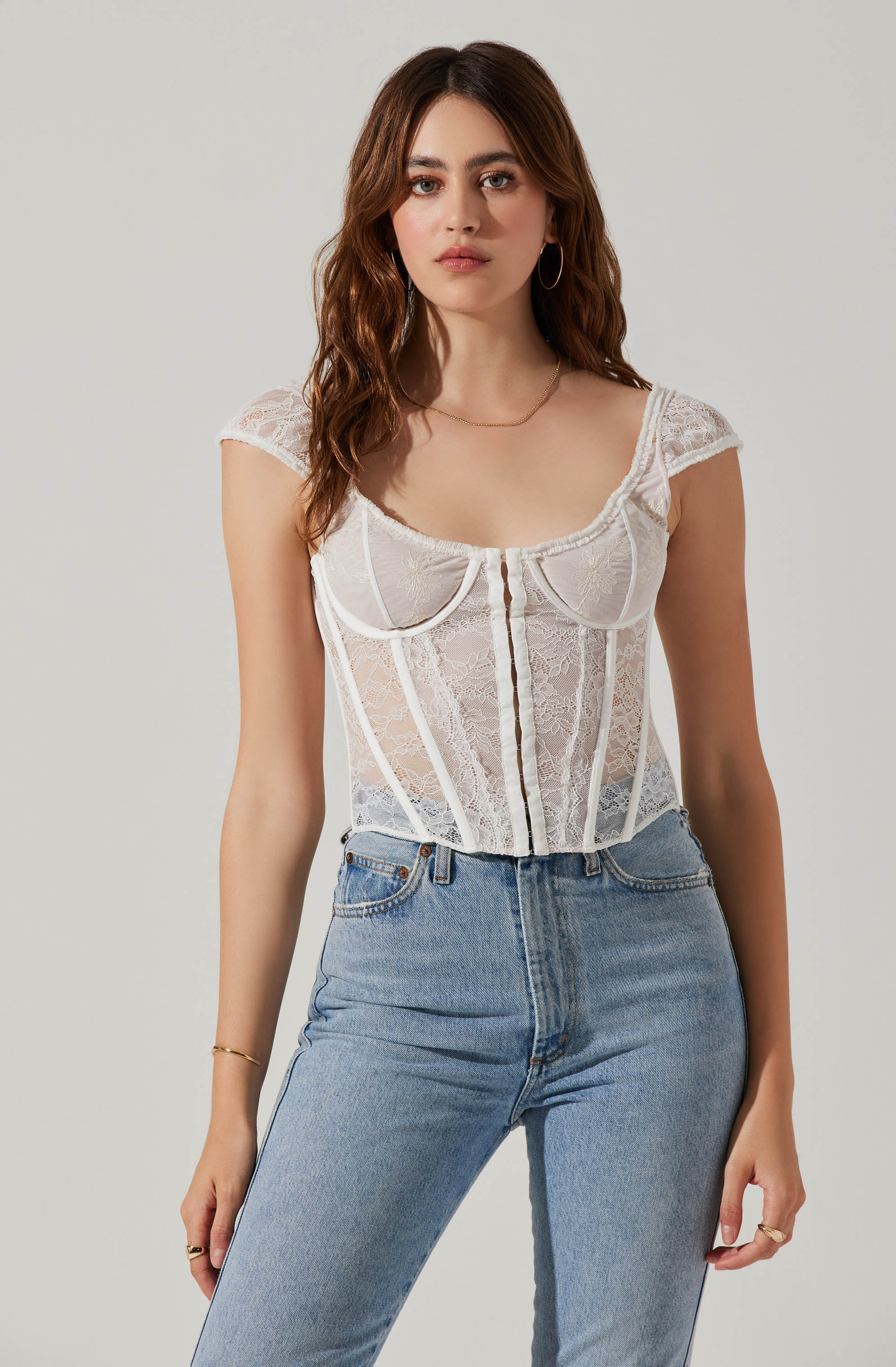 Agyness Embellished Lace Corset Crop Top in Black