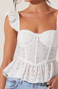トップス Mme eme Ribbon bijou peplum cami bustier Baylin Eyelet Peplum Corset Top - ASTR the Label