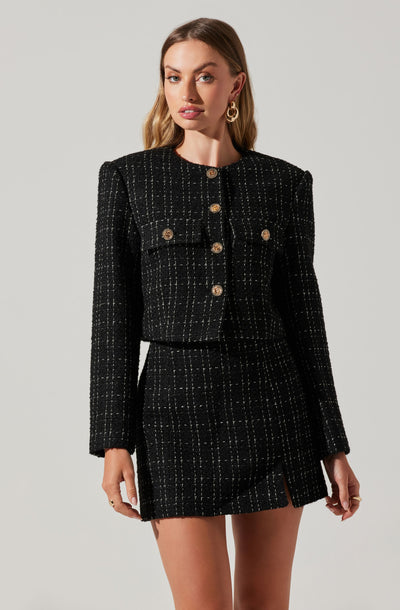 Astr The Label | Covina Tweed Cropped Jacket | Size Xs | Black Plaid