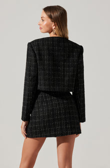 Astr The Label | Covina Tweed Cropped Jacket | Size Xs | Black Plaid