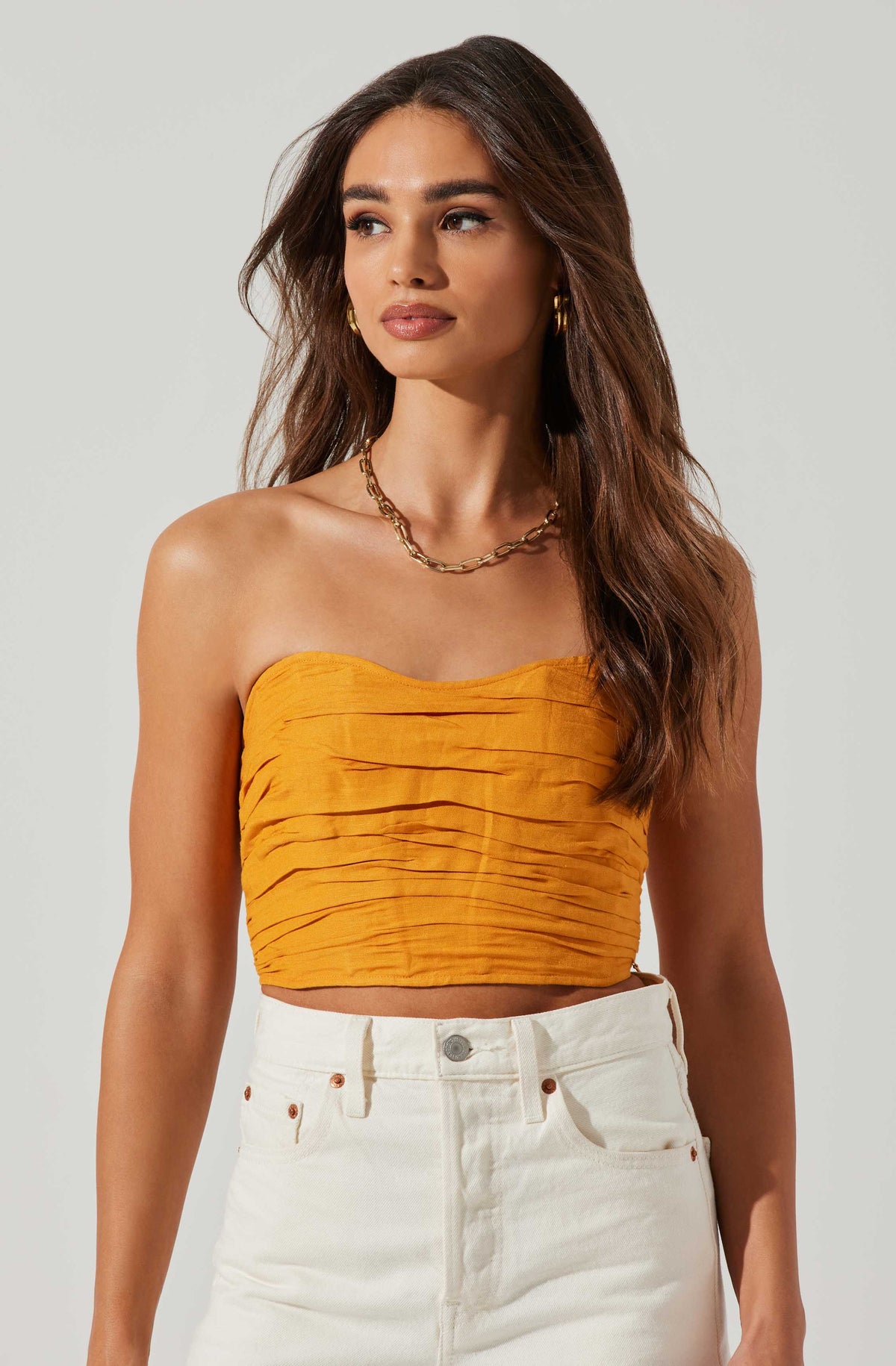 STRAPLESS RUCHED TOP - Light yellow