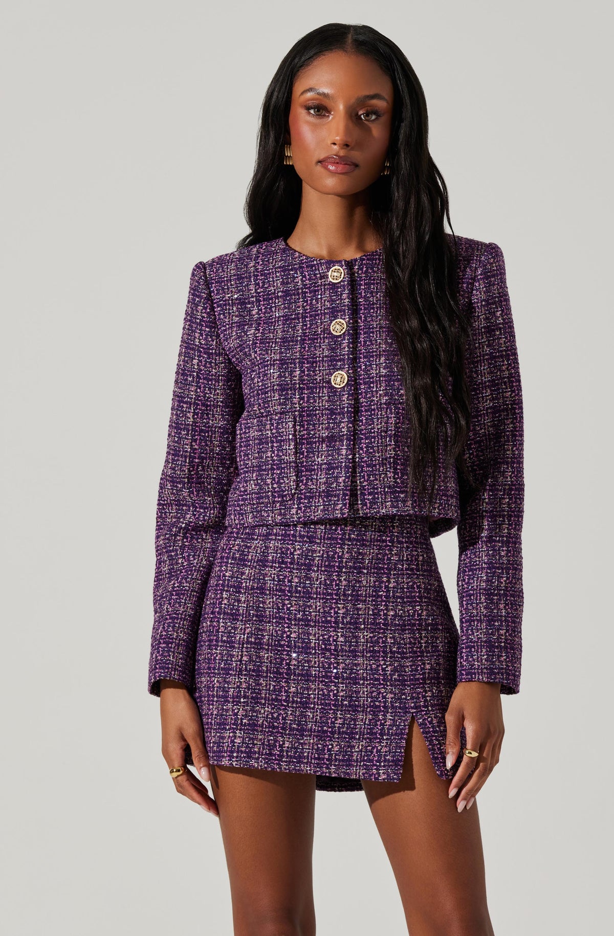 Purple tweed jacket store