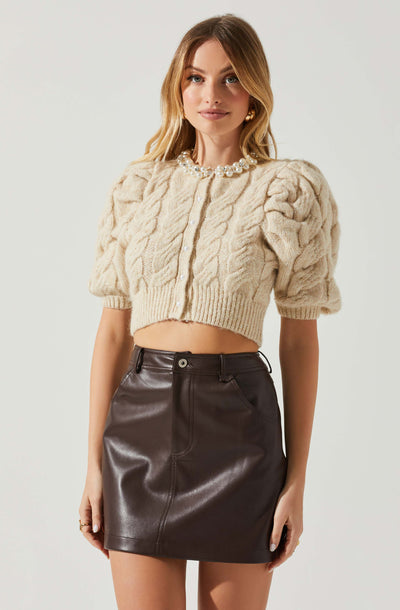 Aitana Pearl Embellished Cable Knit Short Sleeve Sweater
