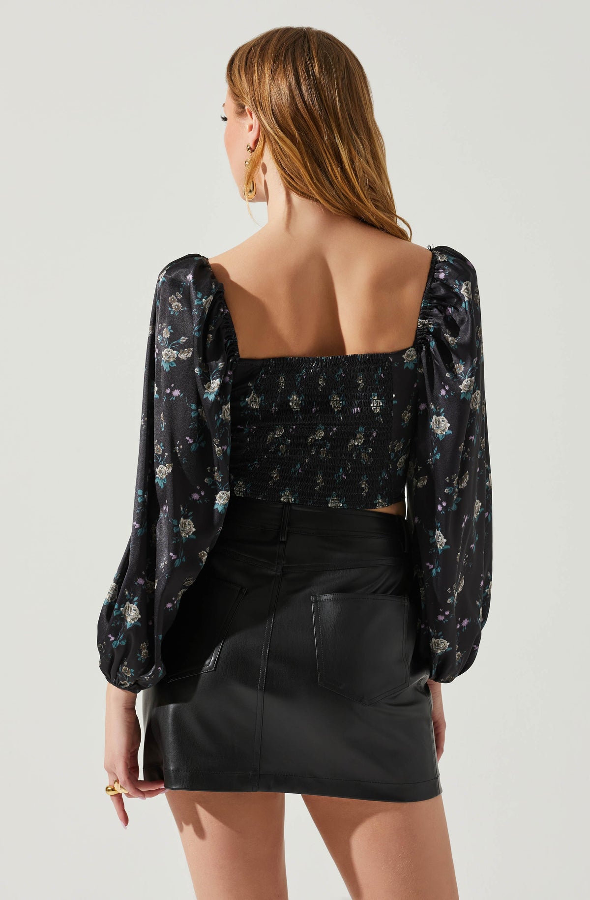 Josephine Floral Corset Long Sleeve Top - Black floral / XS