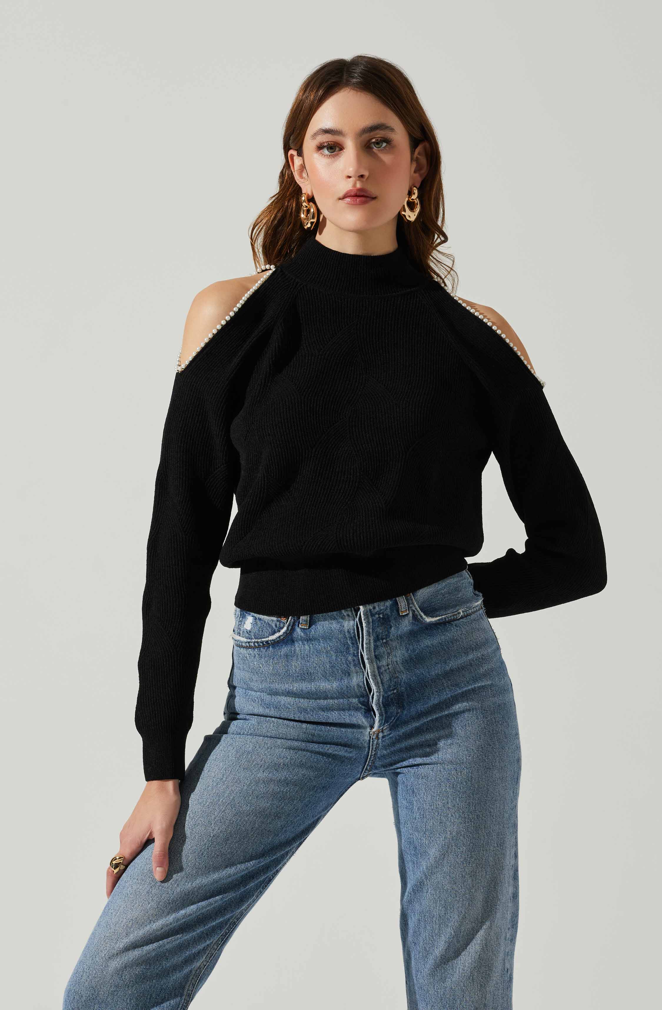 Long Sleeve Cold Shoulder Tops