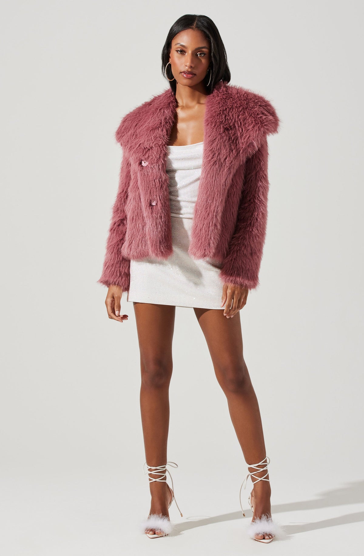 Astr The Label | Lynx Faux Fur Coat | Size S | Mauve