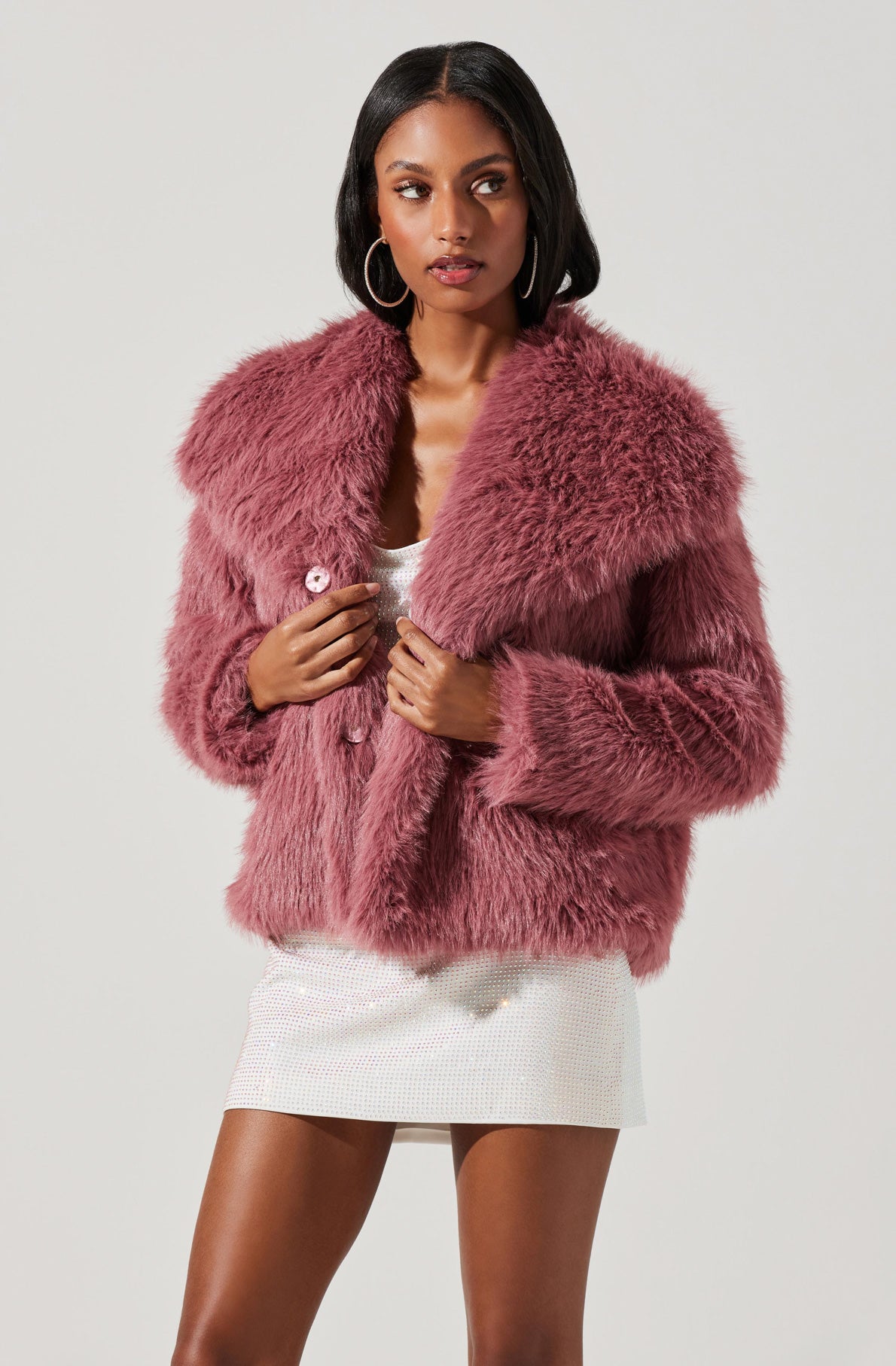 Astr The Label | Lynx Faux Fur Coat | Size S | Mauve