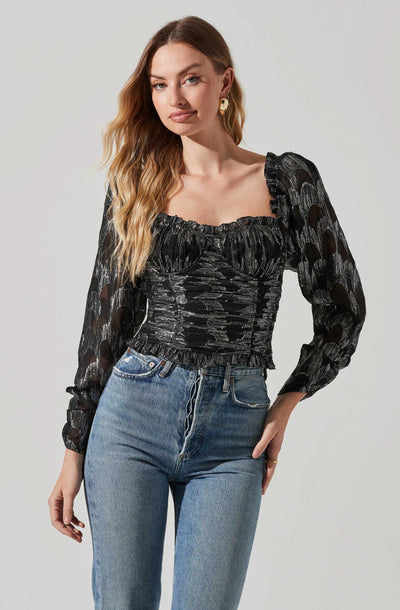 Junie Metallic Ruched Puff Sleeve Top