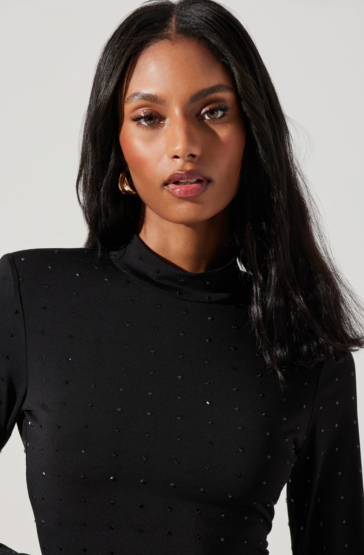 Esther Embellished Mock Neck Top ASTR The Label