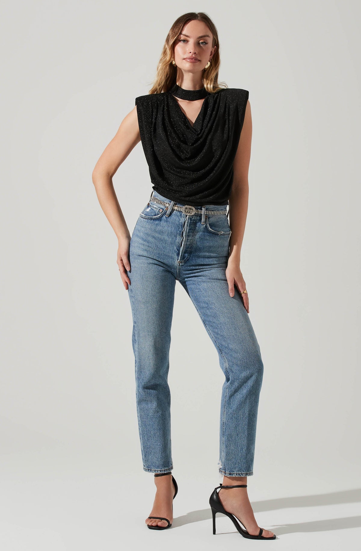 draped mock neck top
