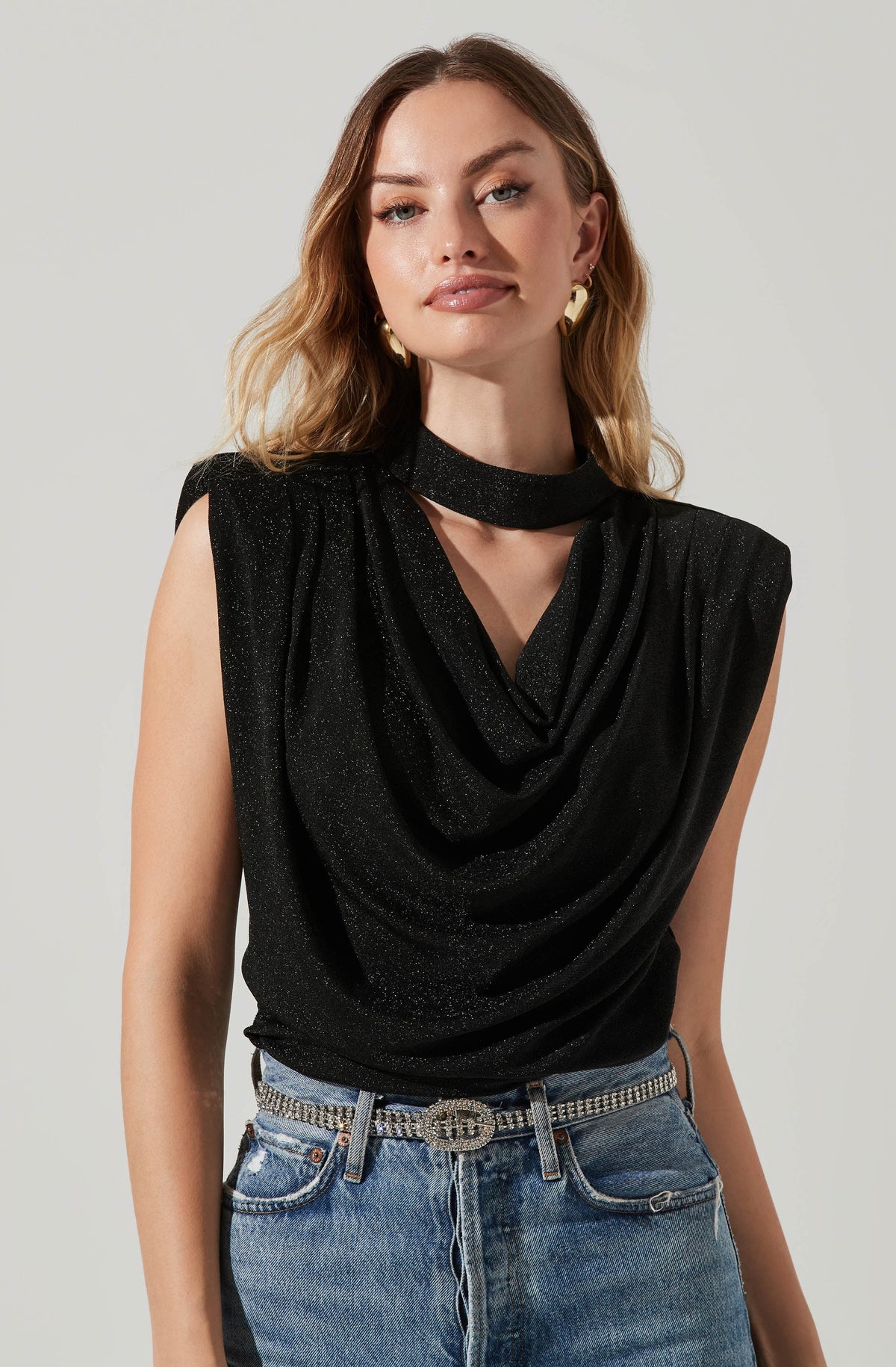 draped mock neck top