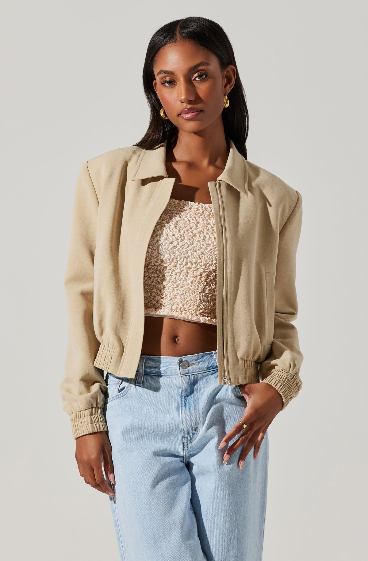 Khaki cropped store bomber jacket