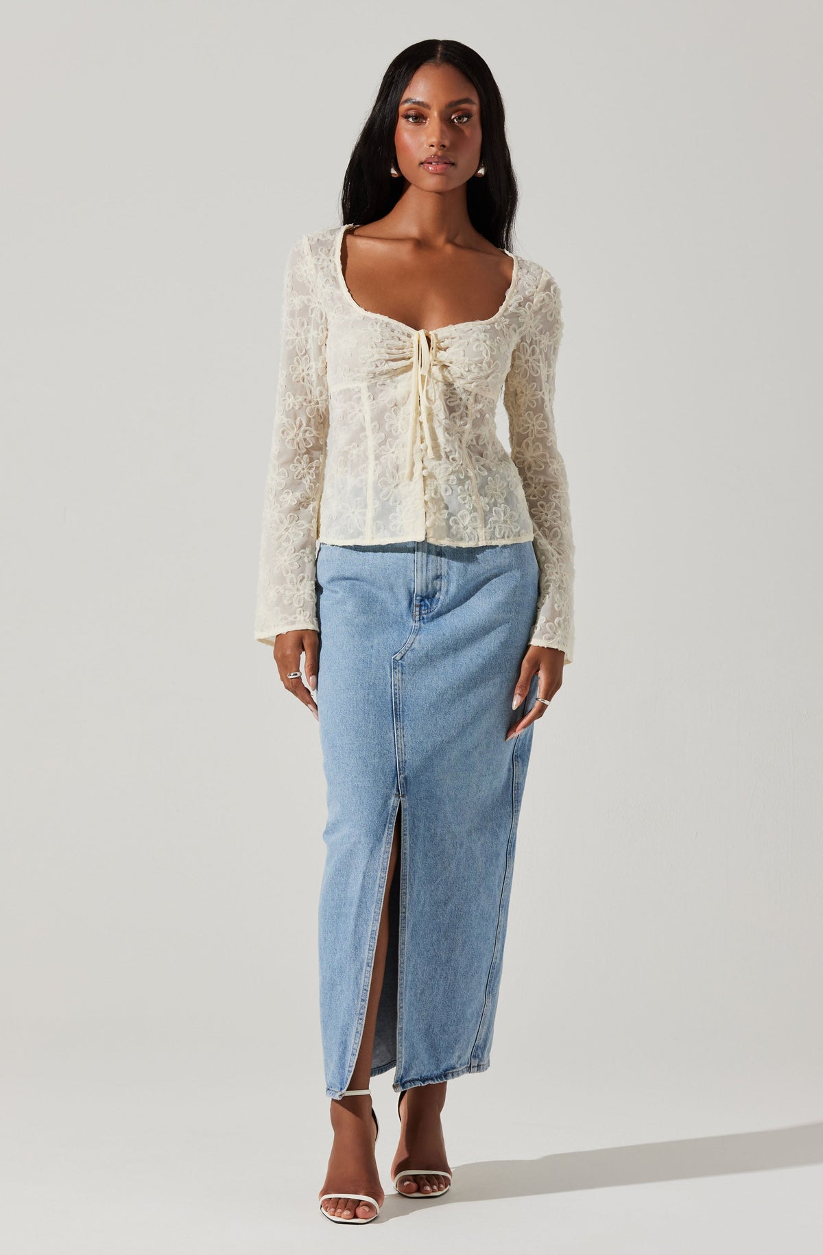 Sheer floral sales long sleeve top