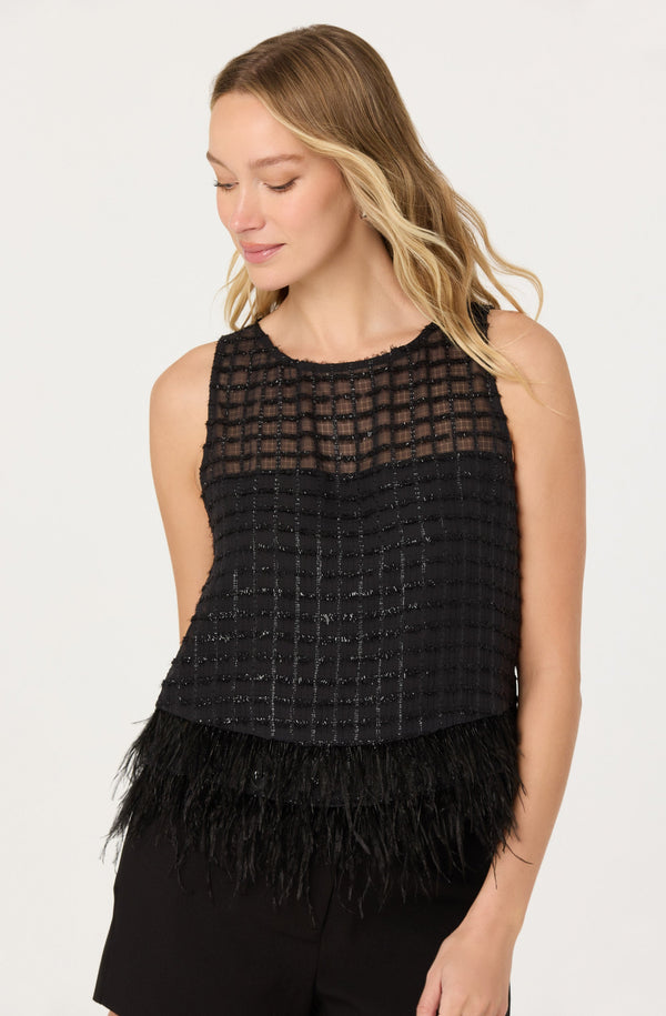 Etheos Metallic Feather Trim Top - ASTR the Label