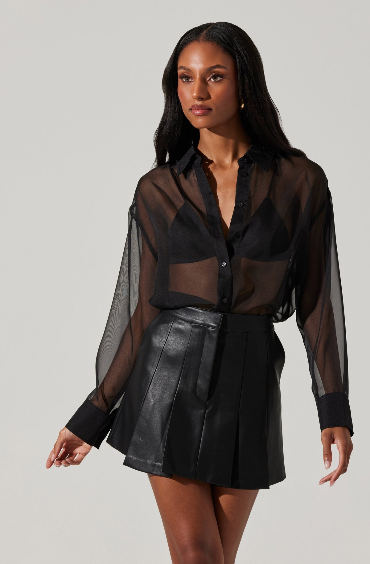 Button up sheer blouse shop