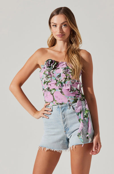 Pavo Strapless Floral Top