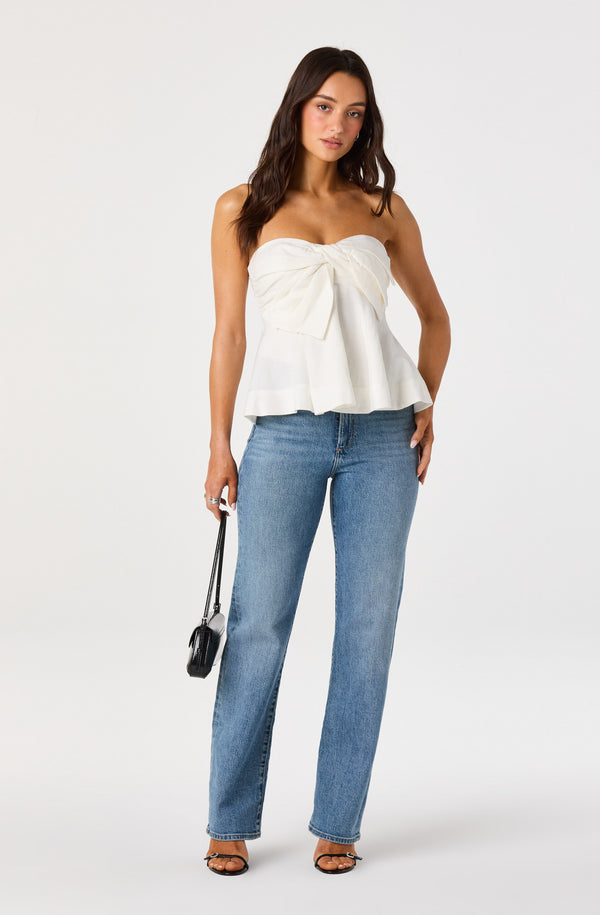 Nerina Twist-Knot Strapless Peplum Top - ASTR the Label