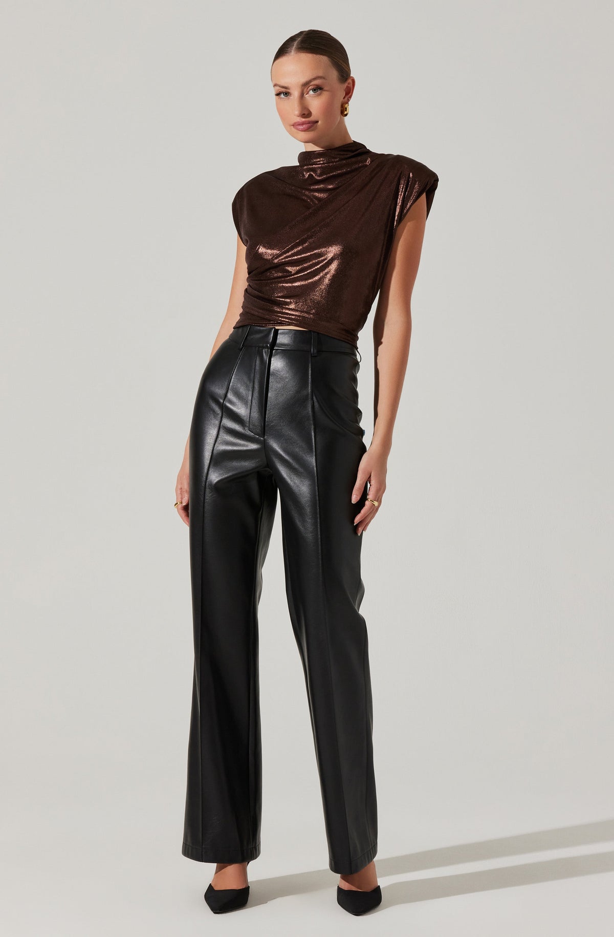 metallic mock neck top