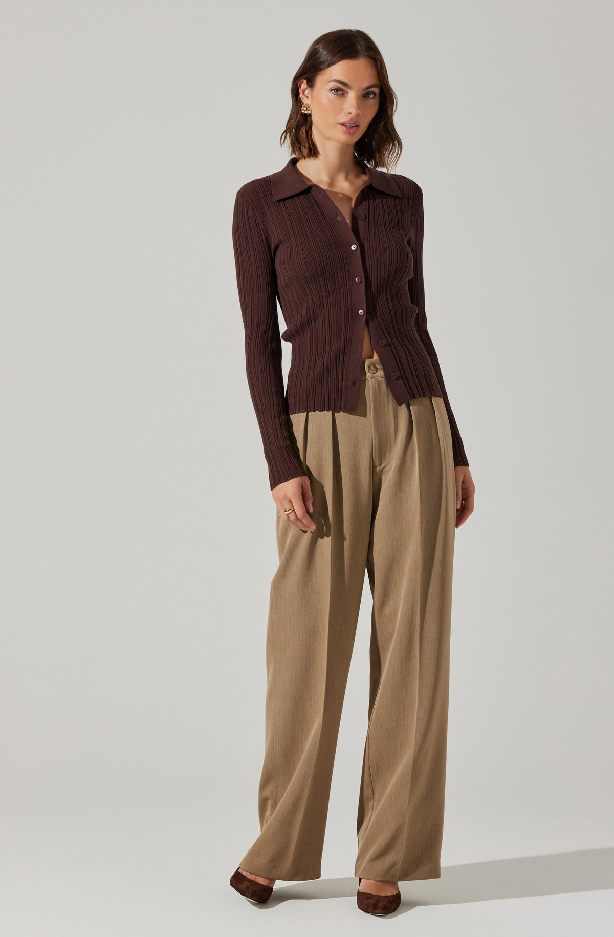 AKEP 売れ筋商品|||エーケプ ニット&セーター アウター レディース Sweaters Brown Eliot Collared Button-Up Sweater– ASTR the Label