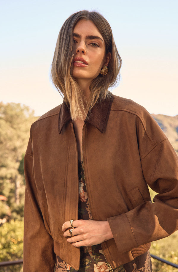 Sorine Faux Suede Bomber Jacket - ASTR the Label