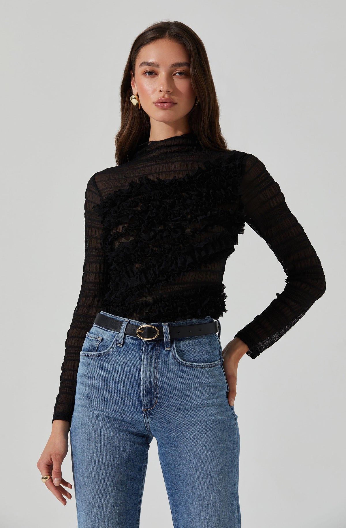 ★RONRON★SHEER LAYERED LONG SLEEVE DOT SHEER LAYERED LONG SLEEVE DOT WHITE - RONRON 론론